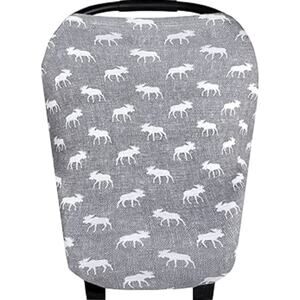 Copper Pearl 5-in-1 multi-use Infant cover in Scout Gray and white moose print